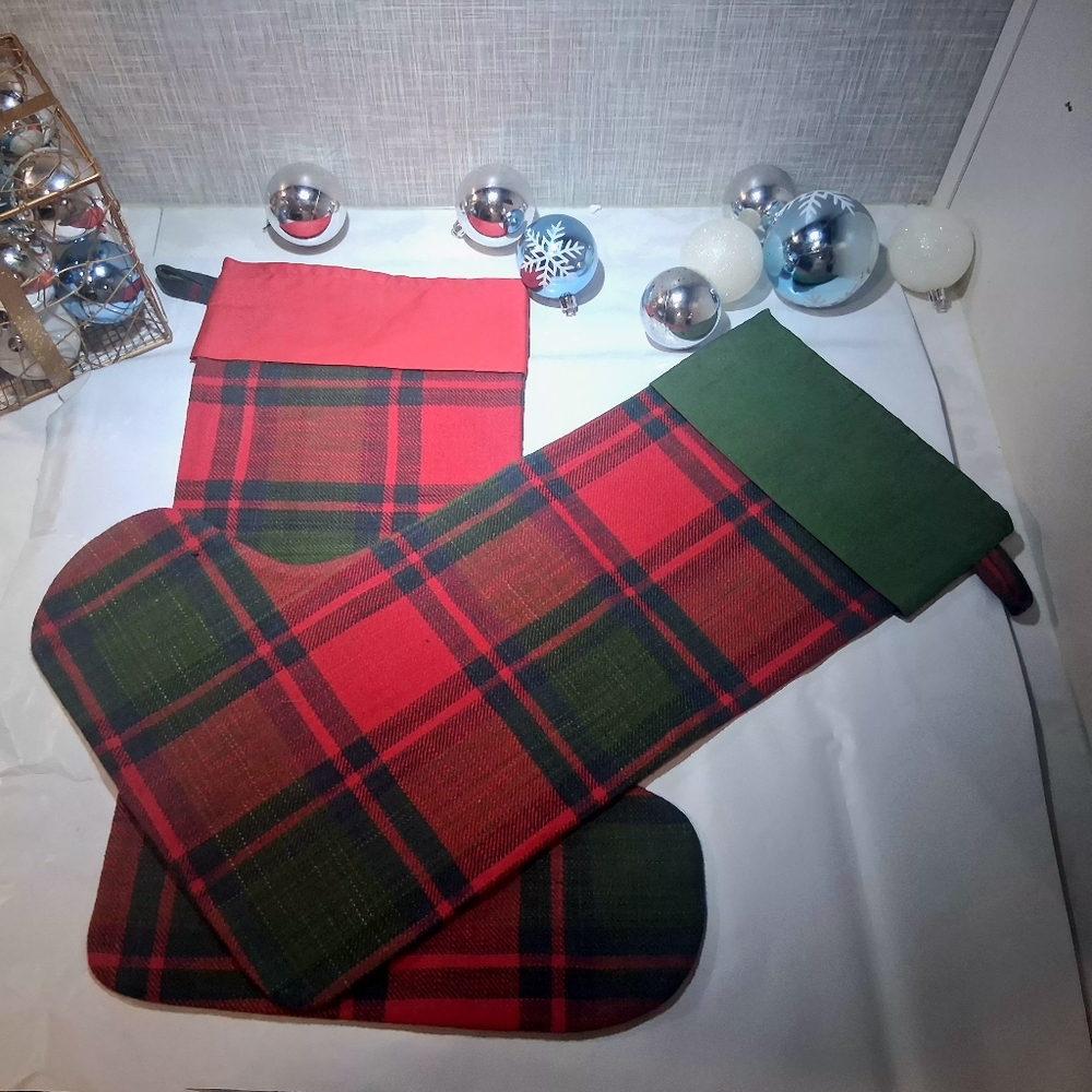CHRISTMAS STOCKINGS SET of 2 Plaid Skyline Imports BRAND-NEW